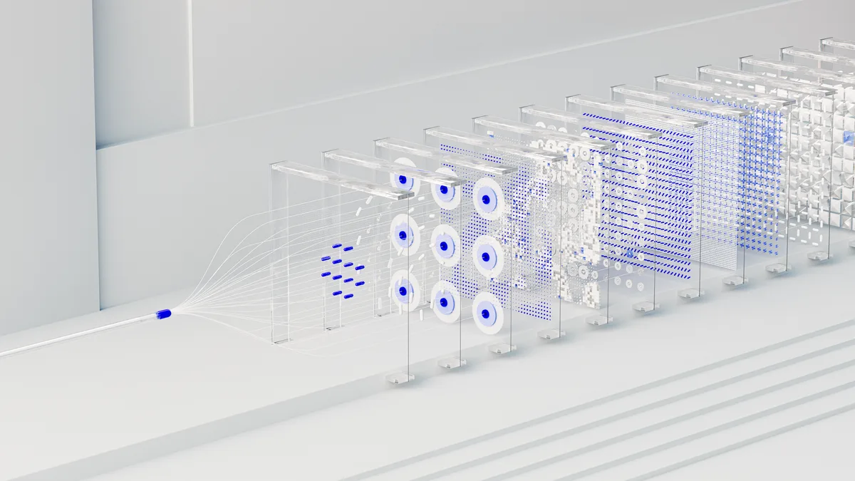 Représentation visuelle d'une unité de traitement neuronal et d'opérations IA